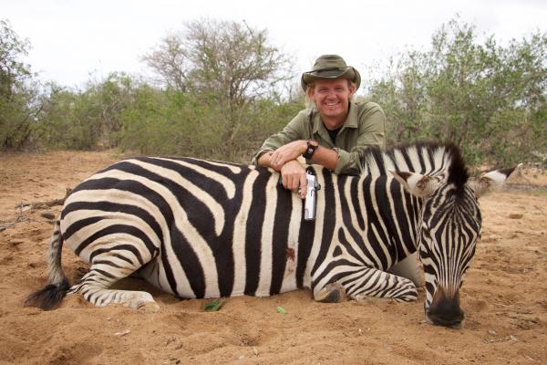 Razor Dobbs with Zebra he killed with 10mm Handgun